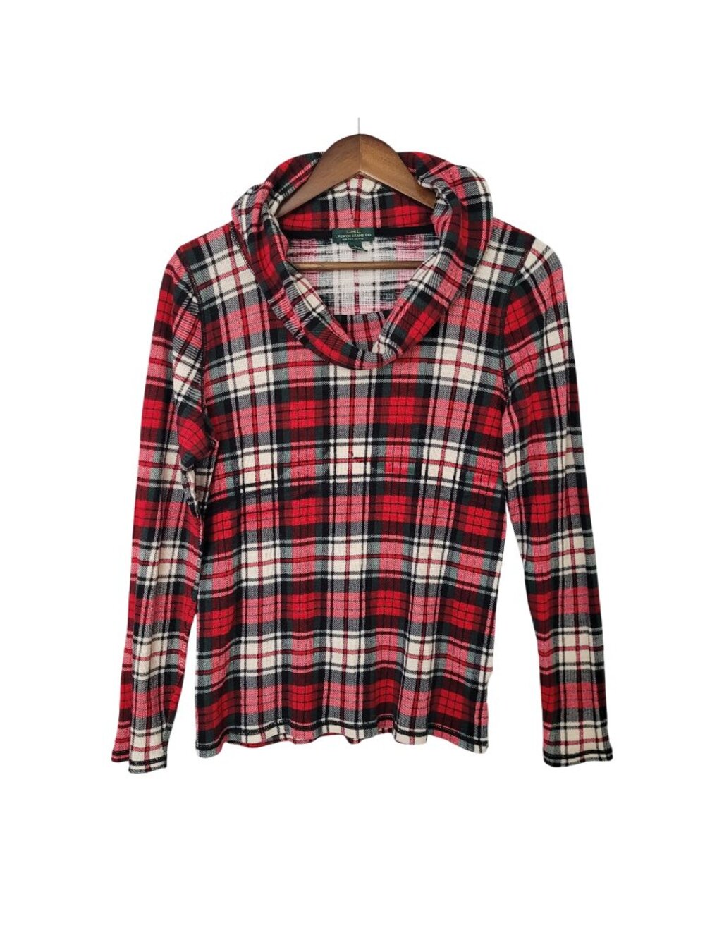 Lauren Ralph Lauren Plaid Cowl Neck Womens Top L Red White Black Long Sleeve